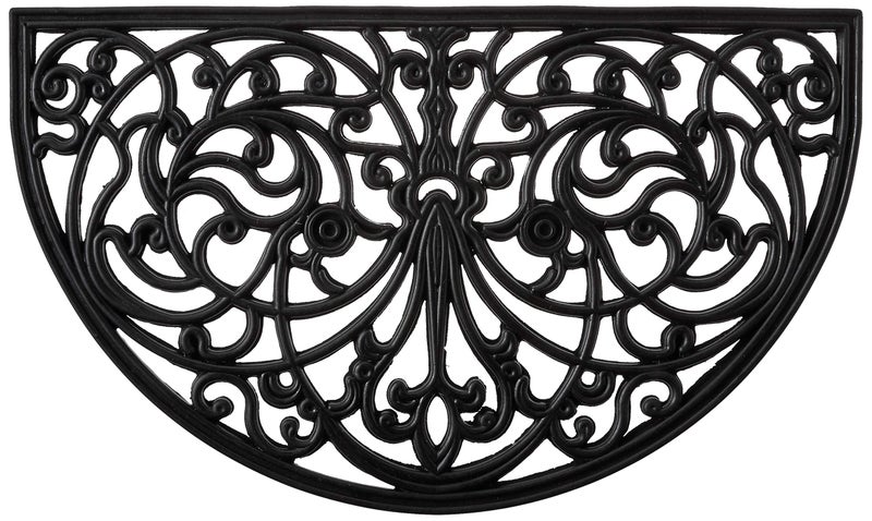 Kempf Rubber Scroll Doormat Half Moon Mat, Indoor Outdoor Entrance Mat, Low Clearance, Functional and Easy to Clean, Wrought Iron Scroll Design - Image 1